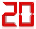 Red digital numbers 20 on white background 3d rendering Royalty Free Stock Photo