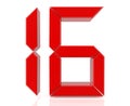 Red digital numbers 16 on white background 3d rendering Royalty Free Stock Photo