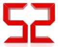 Red digital numbers 52 on white background 3d rendering Royalty Free Stock Photo