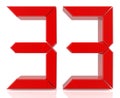 Red digital numbers 33 on white background 3d rendering Royalty Free Stock Photo