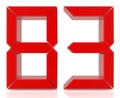 Red digital numbers 83 on white background 3d rendering Royalty Free Stock Photo