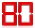 Red digital numbers 80 on white background 3d rendering Royalty Free Stock Photo