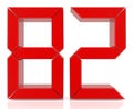 Red digital numbers 82 on white background 3d rendering Royalty Free Stock Photo