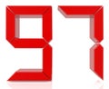 Red digital numbers 97on white background 3d rendering Royalty Free Stock Photo