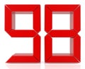Red digital numbers 98 on white background 3d rendering Royalty Free Stock Photo