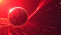 Red digital sphere with glowing binary code and abstract light trails in motion data Royalty Free Stock Photo