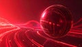 Red digital sphere with intricate binary code patterns and flowing abstract light streams Royalty Free Stock Photo