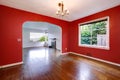 Red dining room interior of craftsman style house Royalty Free Stock Photo