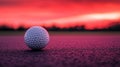 In the red dirt, a golf ball is positioned, bathed in the fiery light of a sun that is setting and burning in the sky Royalty Free Stock Photo