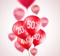 Red discount balloons vector design. Flying red balloons with 50 percent off Royalty Free Stock Photo