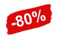 Red Discount Label 80 Percent - Brushstroke Set - Vector Illustration - Isolated On White Royalty Free Stock Photo