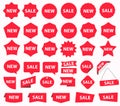 Red Discount sticker set. Advertising, sale banner. Vector