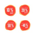 Red Discount Sticker set. Sale red tag Isolated on white background. Discount Offer Price Label. Vector Royalty Free Stock Photo