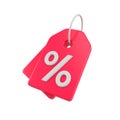 Red discount tag for sales and shopping online. Price percent emblem offer promotion isolated. 3d rendering