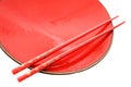 Red dish and chopsticks with oriental style Royalty Free Stock Photo