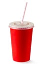 Red disposable cup for beverages with straw Royalty Free Stock Photo