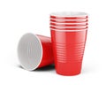 Red disposable cups - plastic cups isolated on white