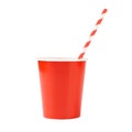 Red disposable paper cup for beverages with a straw Royalty Free Stock Photo