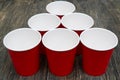 Red disposable paper cups for drinks Royalty Free Stock Photo