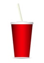 Red disposable soda cup on white background