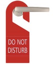 Red Do Not Disturb Door Handle Cardboard Tag, Vertical Isolated Hanger Sign Macro Closeup, English Text, Large Detailed EN Warning