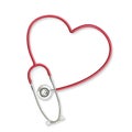 Red doctor`s stethoscope in heart shape isolated on white background with clipping path for medical congenital heart defect