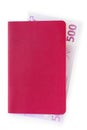 Red document or notebook cover with nested euro note