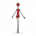 Simplistic Cartoon Stick Figure Woman In Red Dress