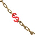 Red dollar sign on a chrome chain.