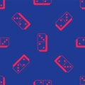 Red Domino icon isolated seamless pattern on blue background. Vector Royalty Free Stock Photo