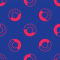 Red Donut with sweet glaze icon isolated seamless pattern on blue background. Vector Royalty Free Stock Photo