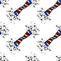 Vector seamless pattern of firecrackers in the colors of the American flag with confetti. hand-drawn isolated doodle