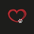 Red doodle heart with white paw prints Royalty Free Stock Photo