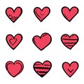 Red doodle hearts, hand drawn love heart collection isolated on white background. Vector illustration for any design Royalty Free Stock Photo