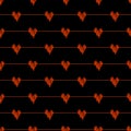 Red doodle line hearts wave deflection seamless pattern on black background Royalty Free Stock Photo