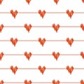 Red doodle line hearts wave deflection seamless pattern on white background Royalty Free Stock Photo