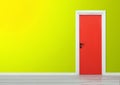 Red door with black handle in a yellow gradient wall Royalty Free Stock Photo
