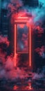 A red door in a dark room with smoke and neon lights Royalty Free Stock Photo