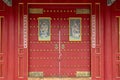 Red door with door-god pictures in chinese new year