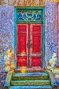 Red Door Green Frame digital painting Royalty Free Stock Photo