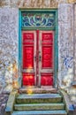 Red Door Green Frame Royalty Free Stock Photo