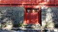 The red door at Honden shrine in Nikko, Japan