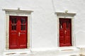 Red door, typical of a house on the island of Mykonos, Greece Royalty Free Stock Photo