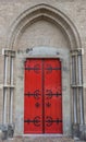 Red door of the Walburgis church in Zutphen