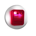 Red Dossier folder icon isolated on transparent background. Silver circle button.