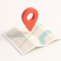 Red dot is on a map, which is folded in half. Royalty Free Stock Photo