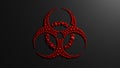 Red dots popping up and become to biohazard symbol on black background, 3D rendering Royalty Free Stock Photo