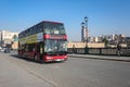 A red Double decker bus on the bridg in iraq baghdad Royalty Free Stock Photo