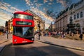 Red double decker bus at the famous Piccadilly Circus in London Royalty Free Stock Photo