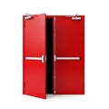 Red Double Emergency Exit Doors with Push Bars and Panic Hardware on White Background Royalty Free Stock Photo